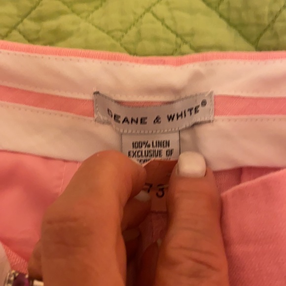 DEANE AND WHITE-pink linen pant w/palm tree design - Picture 4 of 7